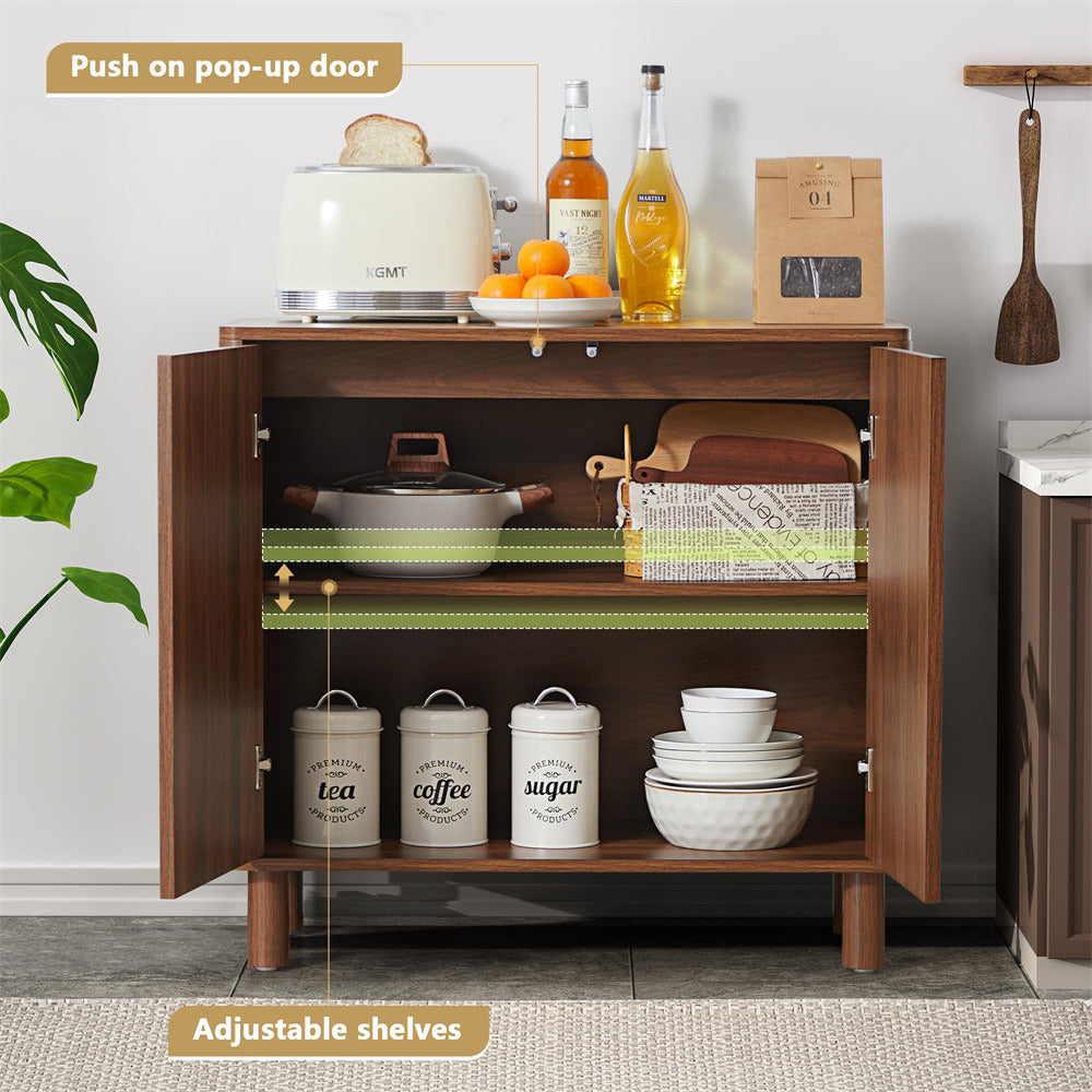 Walnut Modern Sideboard Storage Cabinet Console Table with Arched Finish Doors and Solid Wood Legs