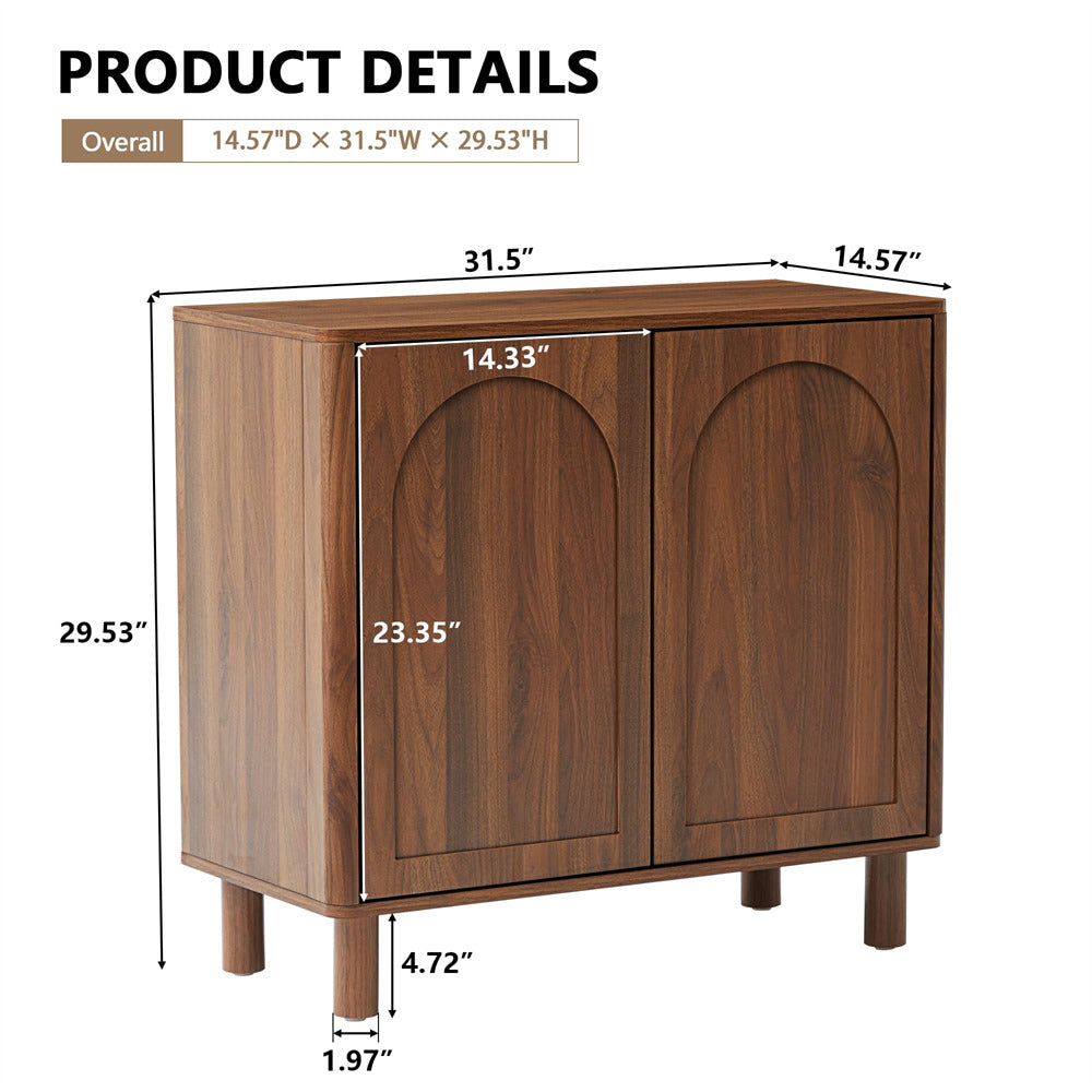 Walnut Modern Sideboard Storage Cabinet Console Table with Arched Finish Doors and Solid Wood Legs