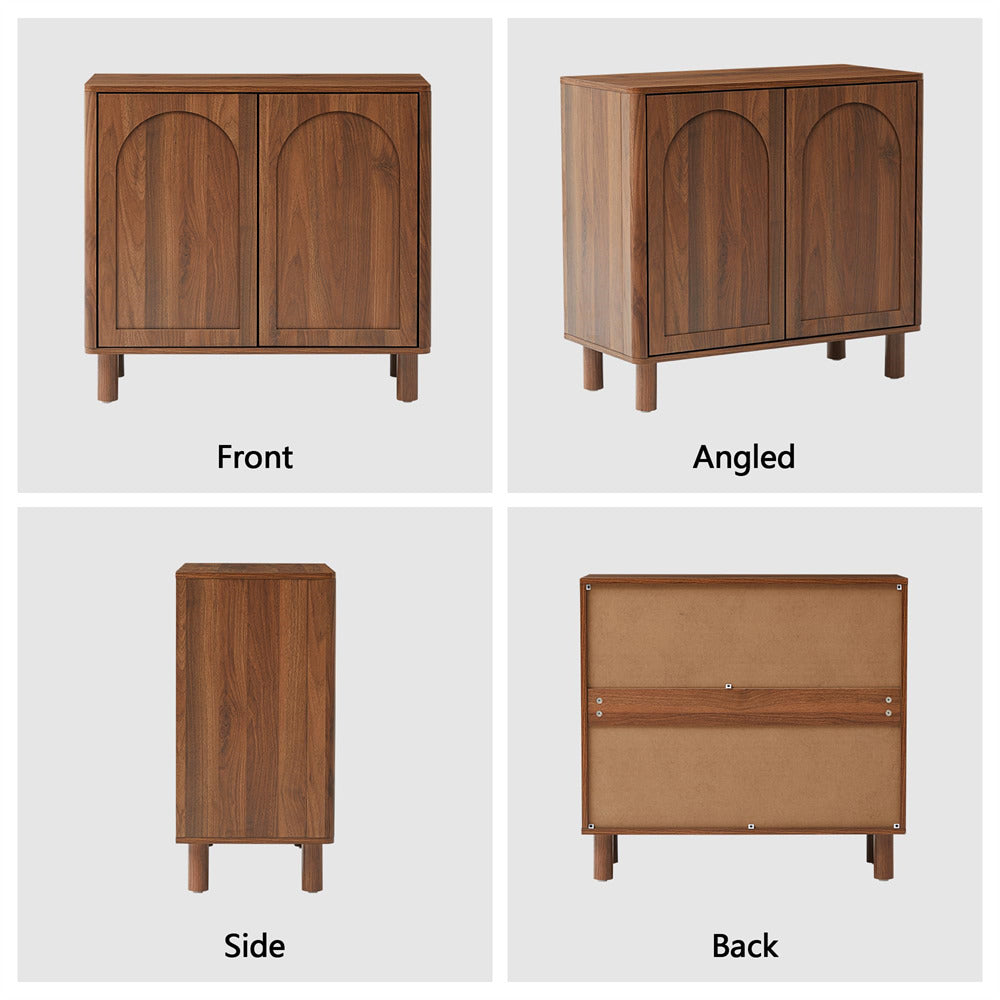 Walnut Modern Sideboard Storage Cabinet Console Table with Arched Finish Doors and Solid Wood Legs