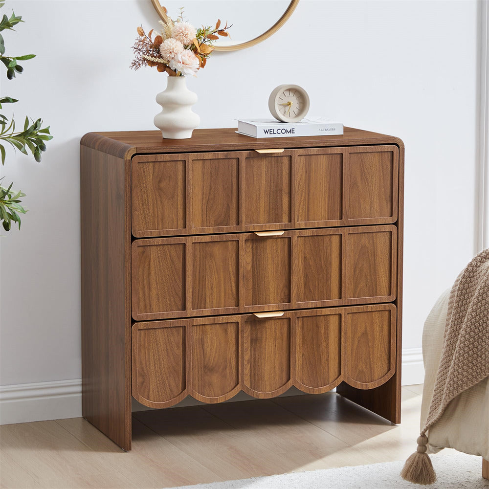 Modern Wood 3 Drawer Dresser Storage Cabinet with Wave Fluted Drawer GiraTree Modern Wood 3 Drawer Dresser Storage Cabinet with Wave Fluted Drawer GiraTree