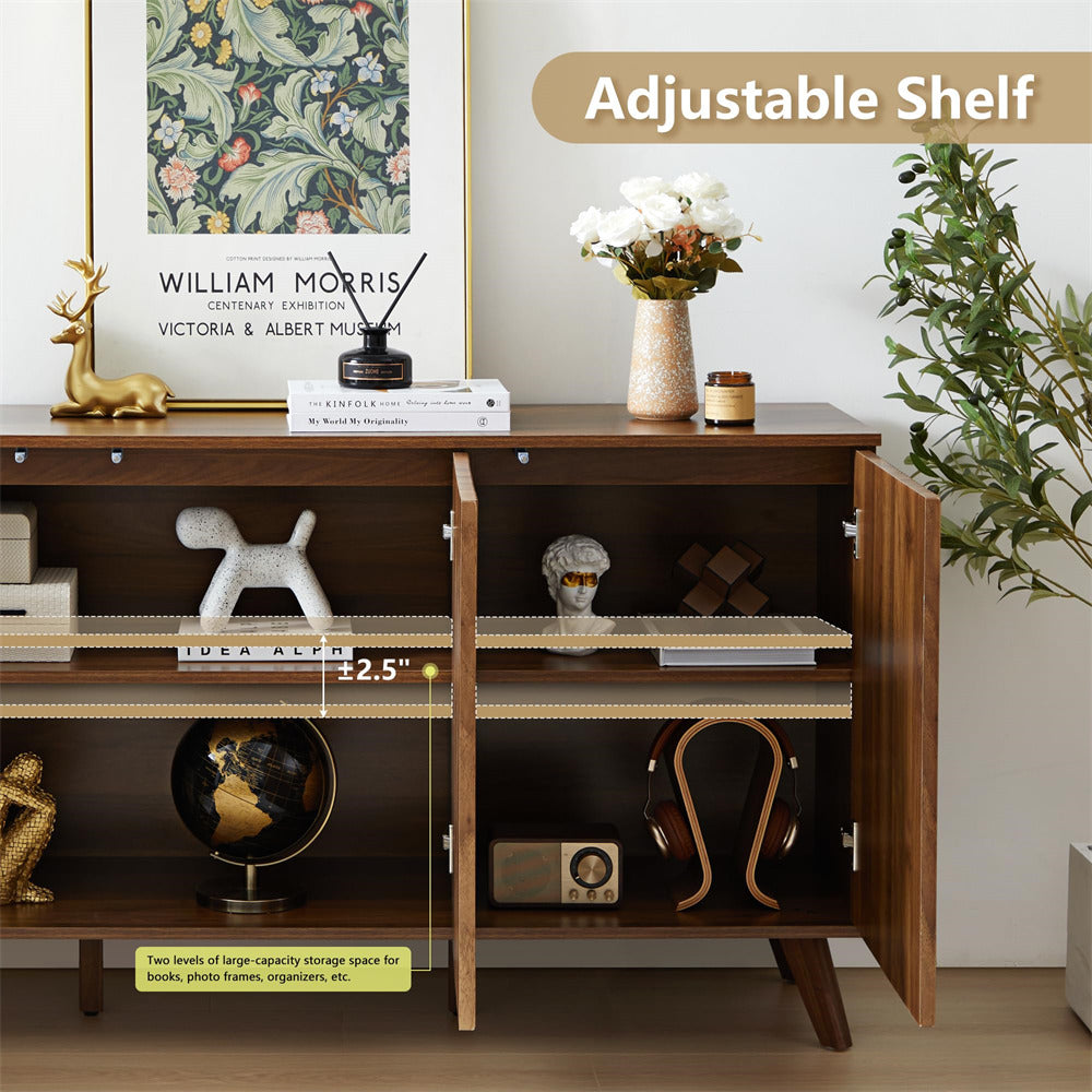 Walnut Modern Wood Fluted Storage Cabinet Sideboard Buffet with 3 Doors