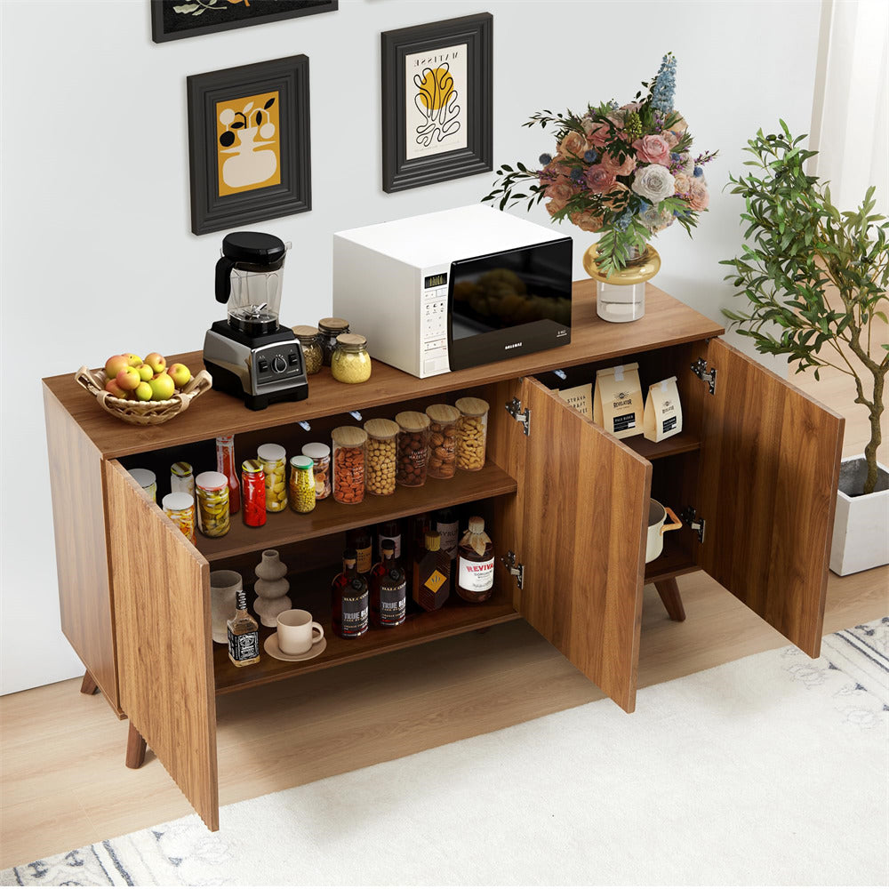 Walnut Modern Wood Fluted Storage Cabinet Sideboard Buffet with 3 Doors