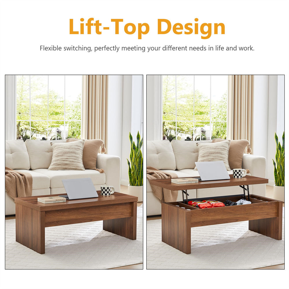 Coffee table with lift-top design in a living room setting