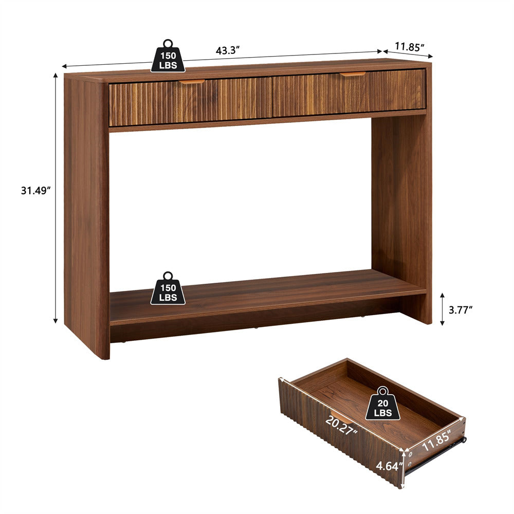 Walnut Narrow Console Table with 2 Drawers