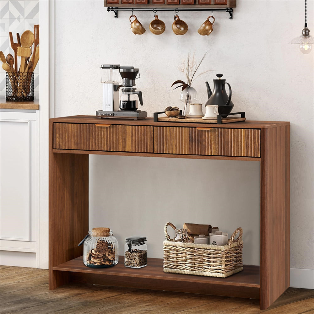 Walnut Narrow Console Table with 2 Drawers