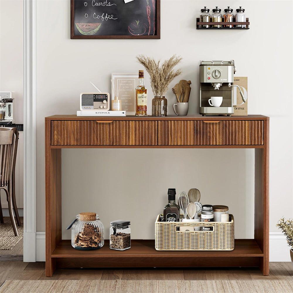 Walnut Narrow Console Table with 2 Drawers