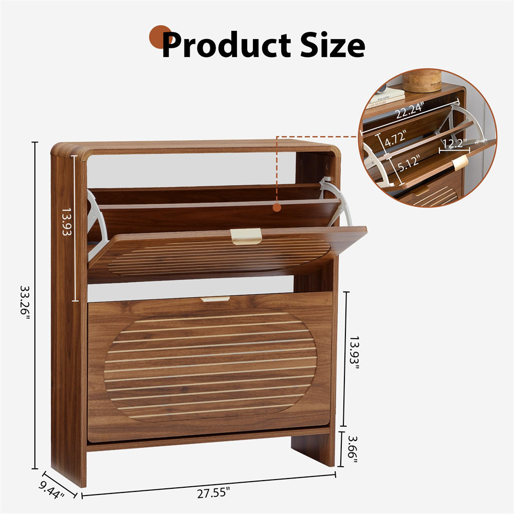Wooden shoe rack with dimensions labeled on a white background