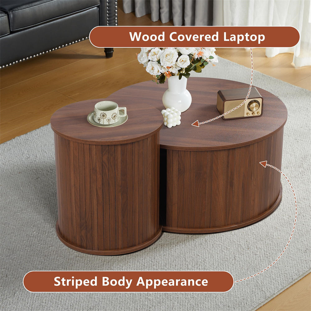 Walnut Nesting Coffee Table Set of 2 Circle Side Table Wooden Coffee Table