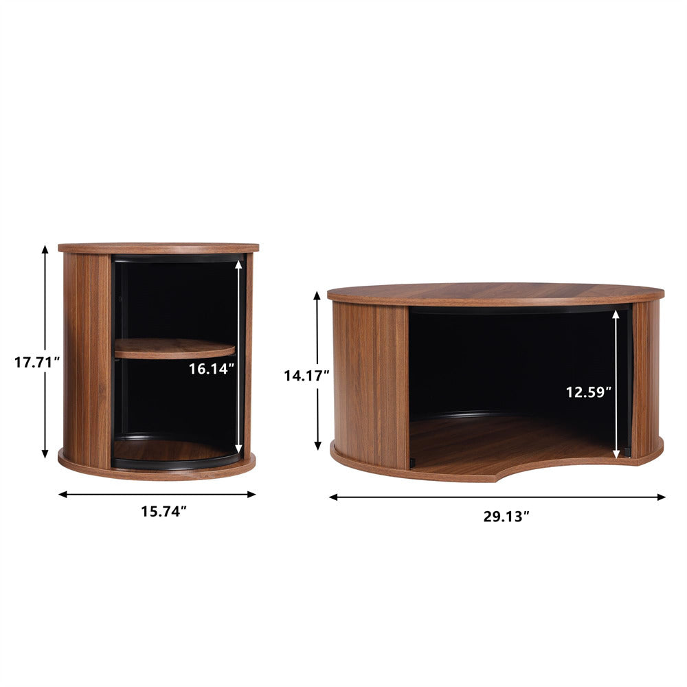 Walnut Nesting Coffee Table Set of 2 Circle Side Table Wooden Coffee Table
