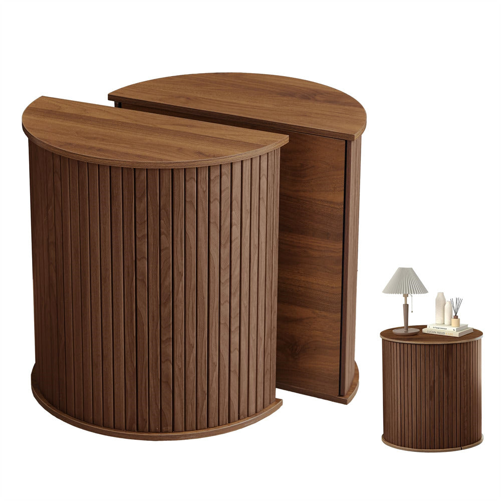 Set of wooden side tables with a white background