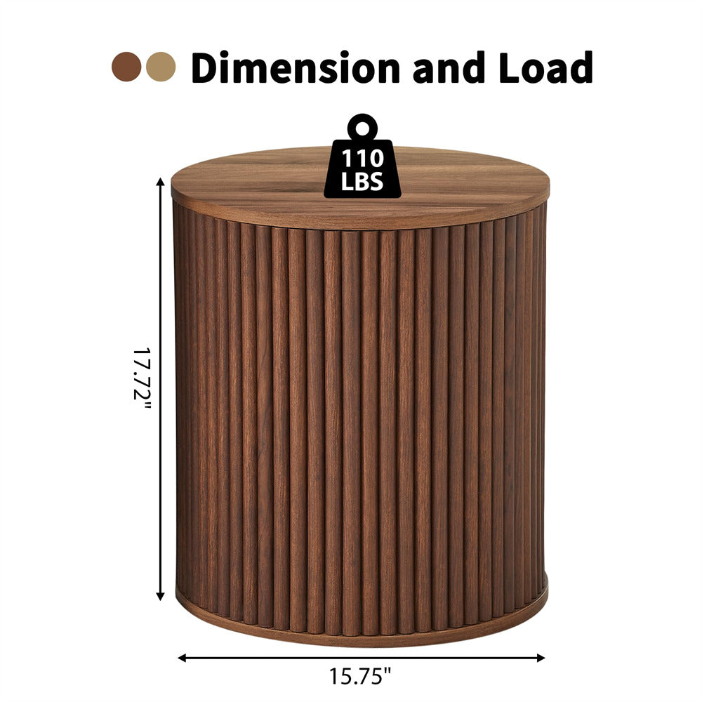 Walnut Small Round Side Table Fluted Night Stand Set of 2