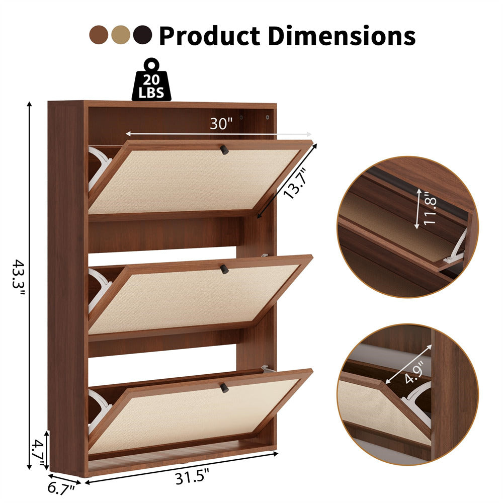 Wooden shoe rack with dimensions and weight capacity labeled