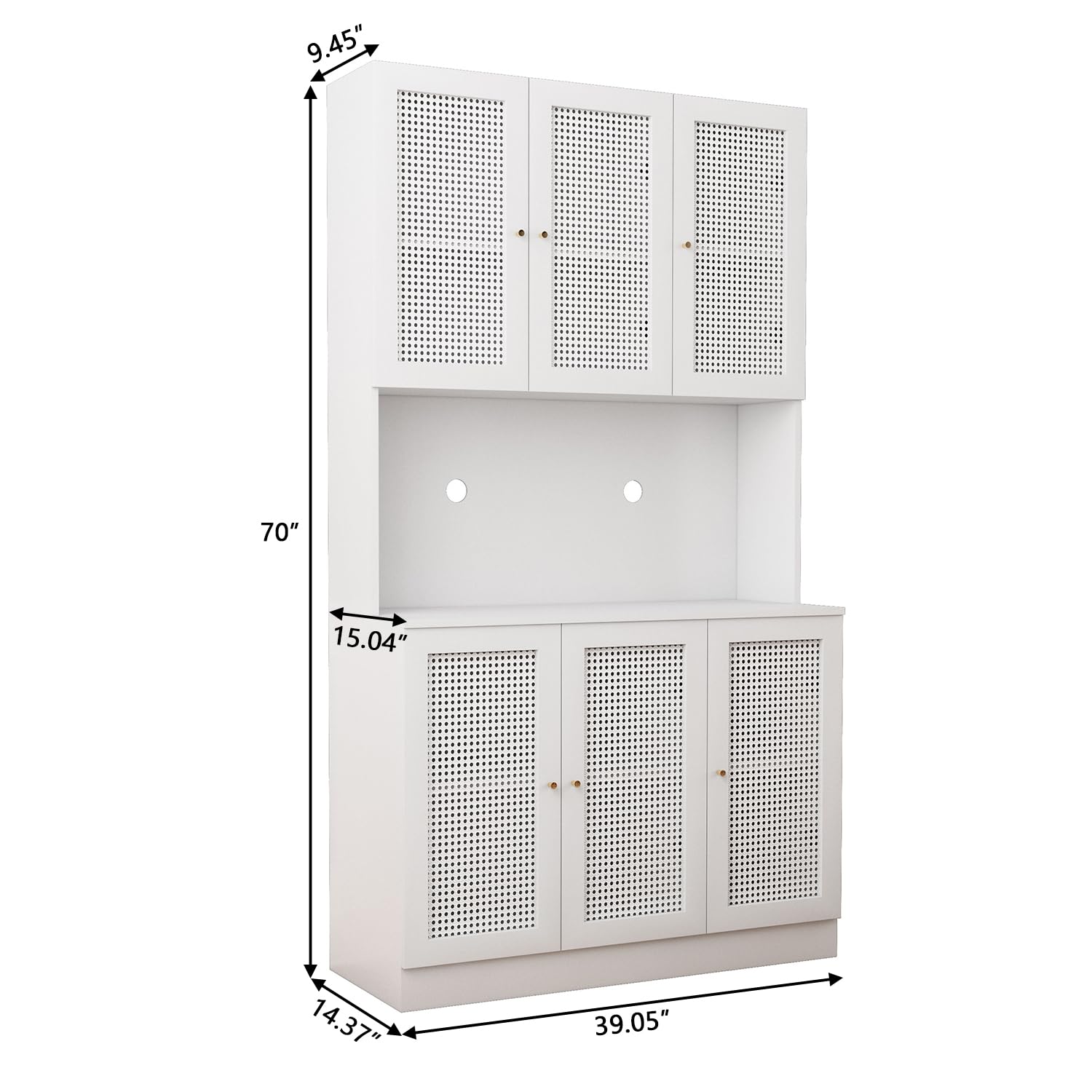 White 70"Tall Freestanding Metal Rattan Cabinet Kitchen Pantry Cabinet with 6 Doors