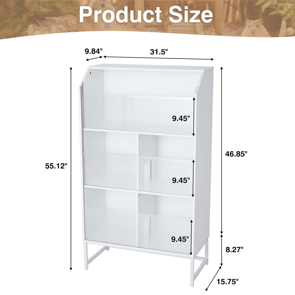 White Large Wooden Hamster Cage with 3-Tier Storage Cabinet and Openable Top Size