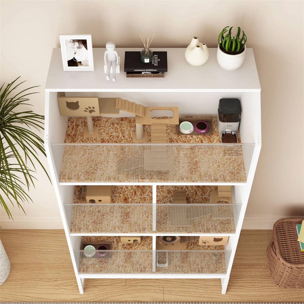 White Large Wooden Hamster Cage with 3-Tier Storage Cabinet and Openable Top