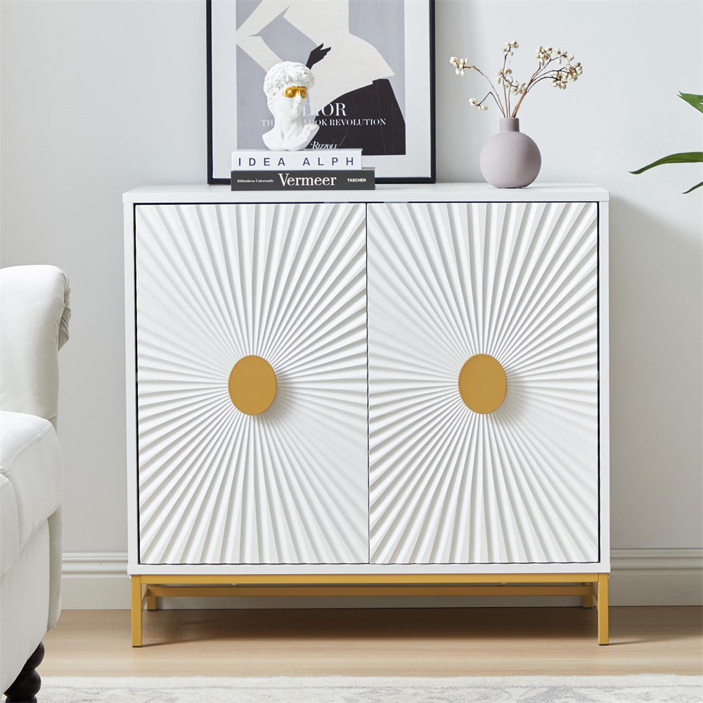 White Storage Cabinet Sideboard Console Table with Blister Doors and Adjustable Shelves