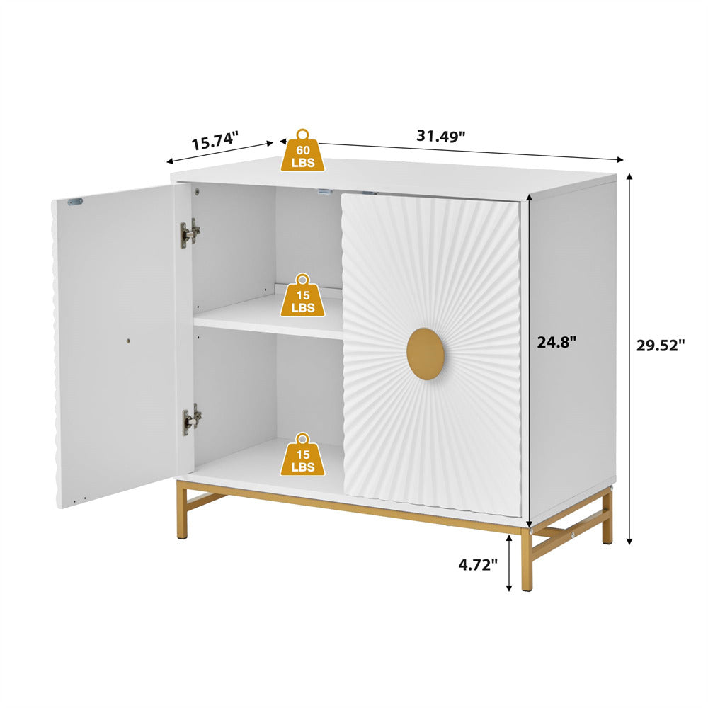 White Storage Cabinet Sideboard Console Table with Blister Doors and Adjustable Shelves