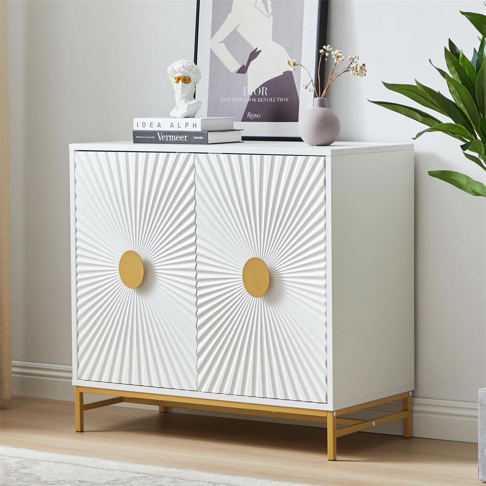 White Storage Cabinet Sideboard Console Table with Blister Doors and Adjustable Shelves