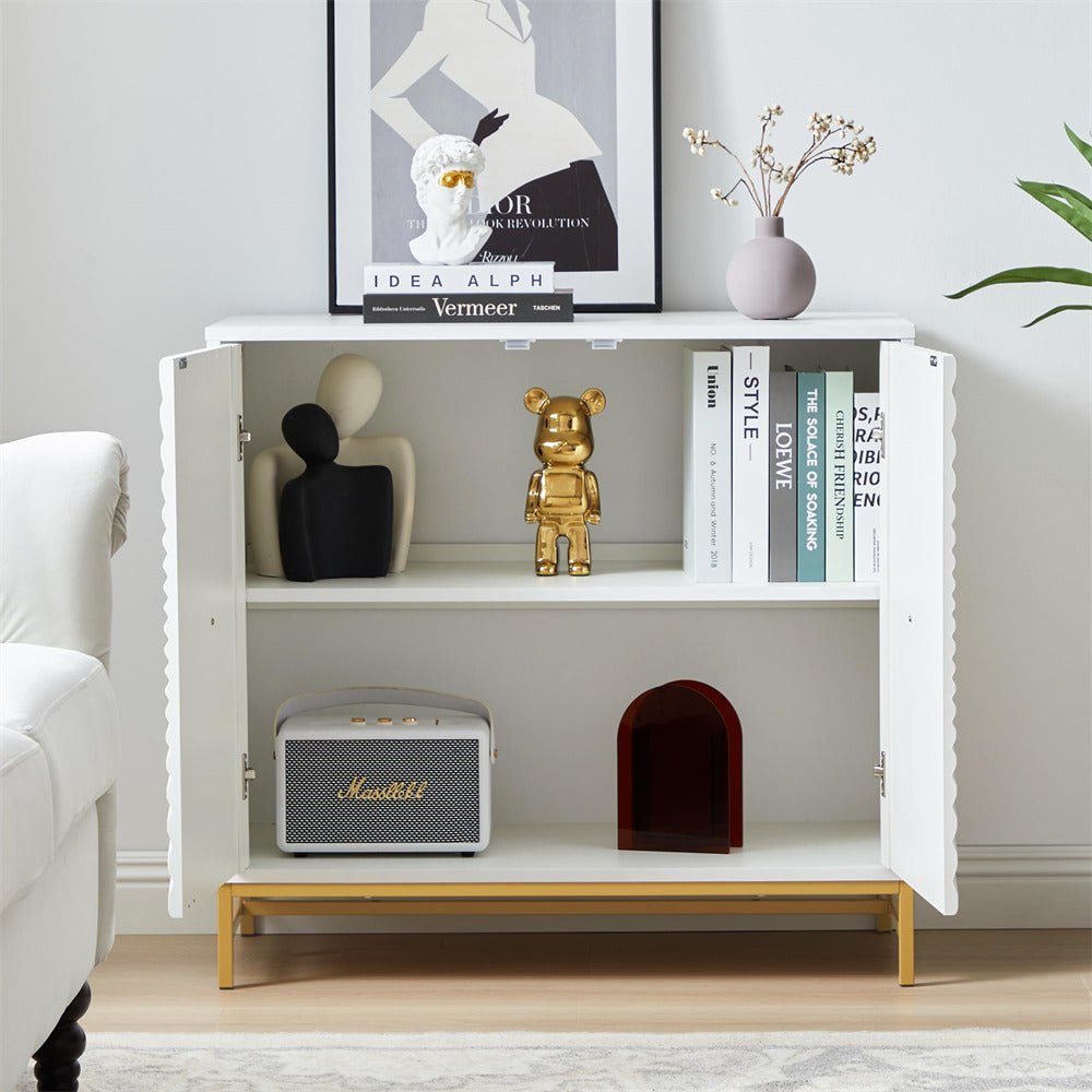 White Storage Cabinet Sideboard Console Table with Blister Doors and Adjustable Shelves