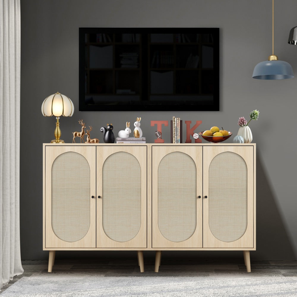 Wooden Sideboard Buffet Cabinet with Rattan Doors