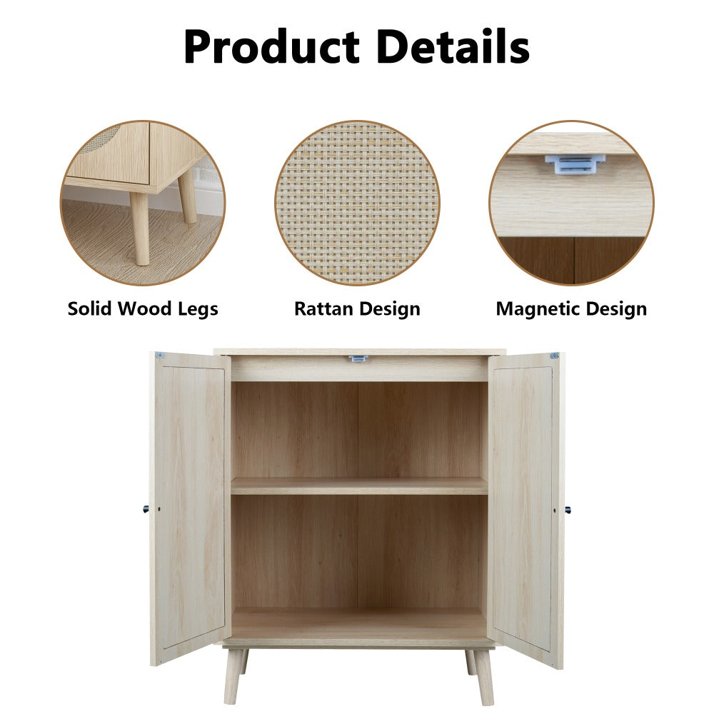 Wooden Sideboard Cabinet Natural with Handmade Rattan Doors