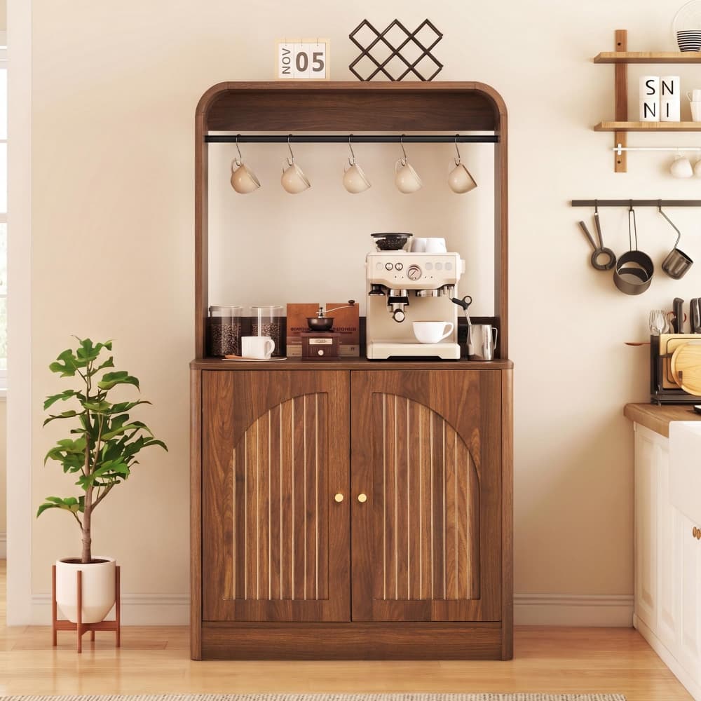 31.5" Arched Coffee Bar Storage Cabinet with Charging Station and adjustable shelf