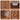 Four-panel product feature collage showing a wooden cabinet door detail: arched double doors with gold knobs, a close-up of a white drawer pull mechanism, a hardware hinge close-up labeled soft-close hinges, and the doors with gold knobs labeled golden metal minimalist knobs.