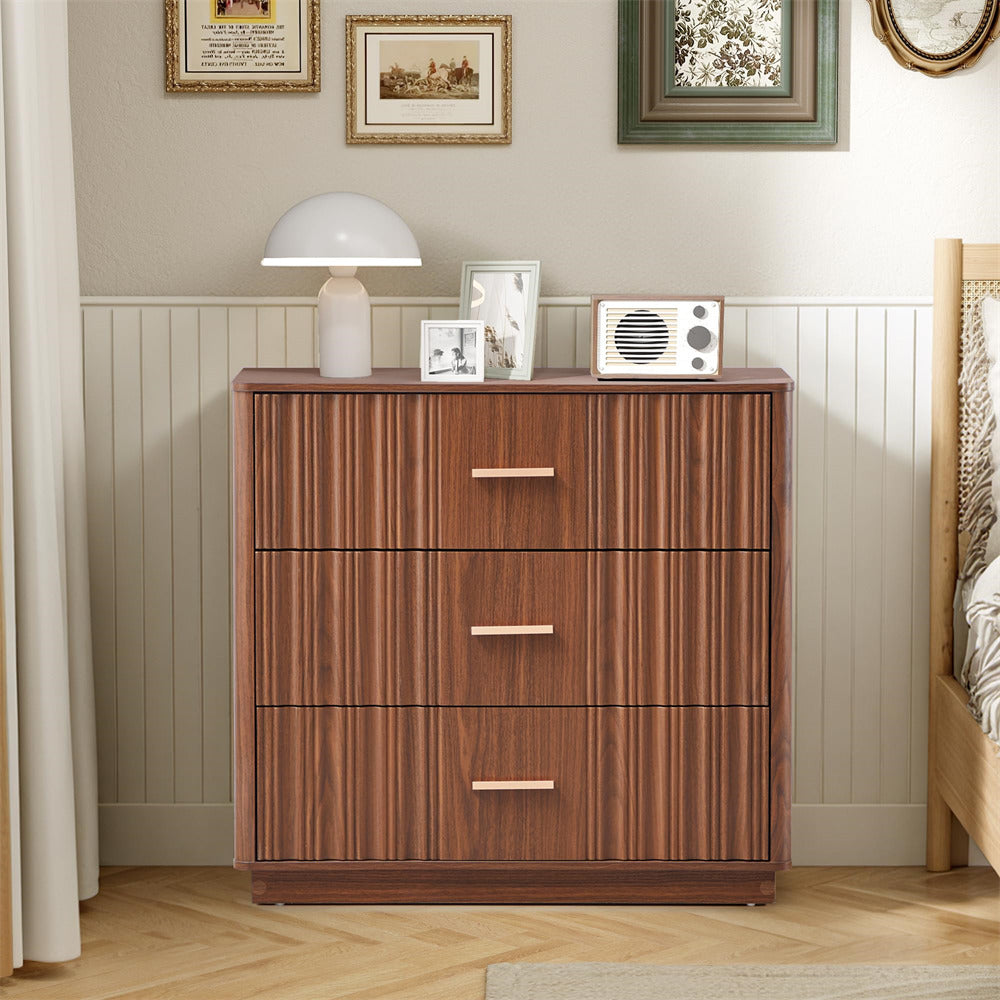 Walnut 31.5" Wide Modern Fluted Dresser Chest of Drawers with Metal Handle