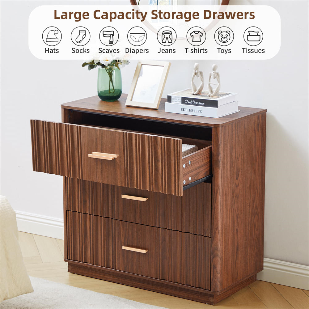 Walnut 31.5" Wide Modern Fluted Dresser Chest of Drawers with Metal Handle