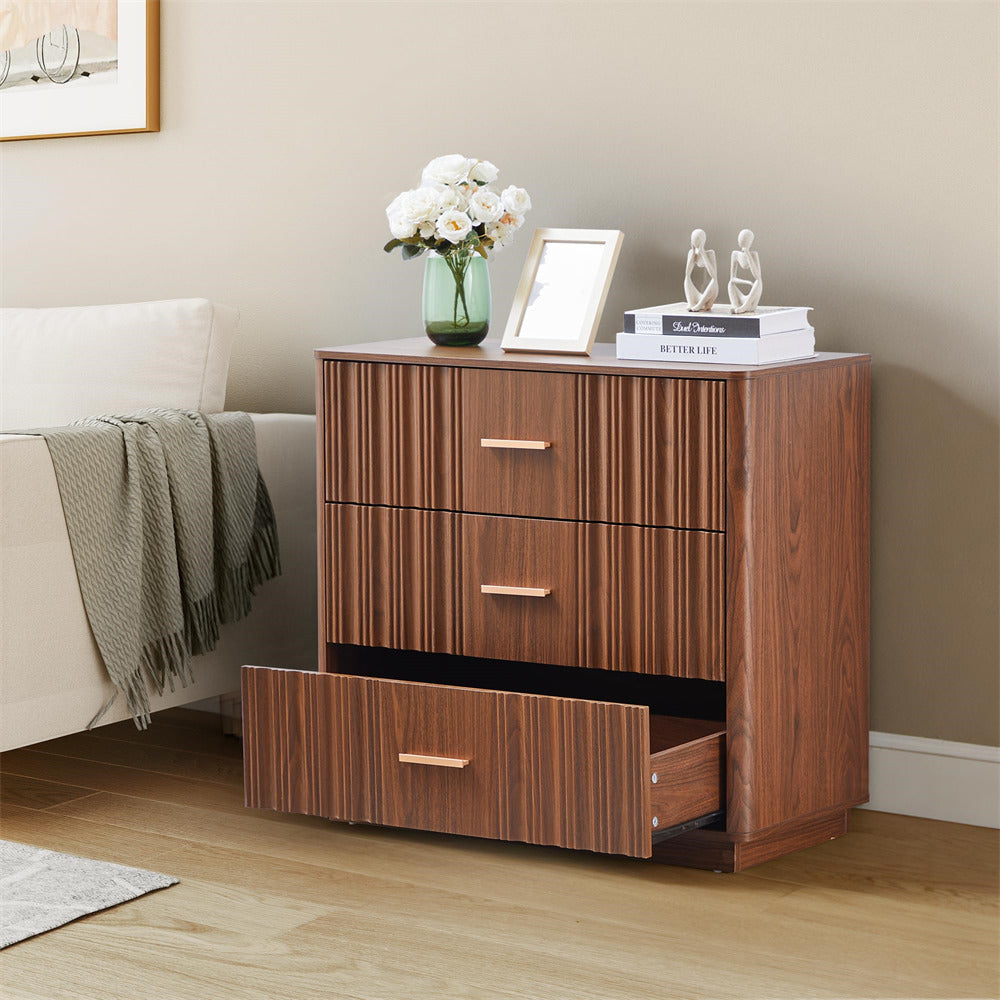 Walnut 31.5" Wide Modern Fluted Dresser Chest of Drawers with Metal Handle