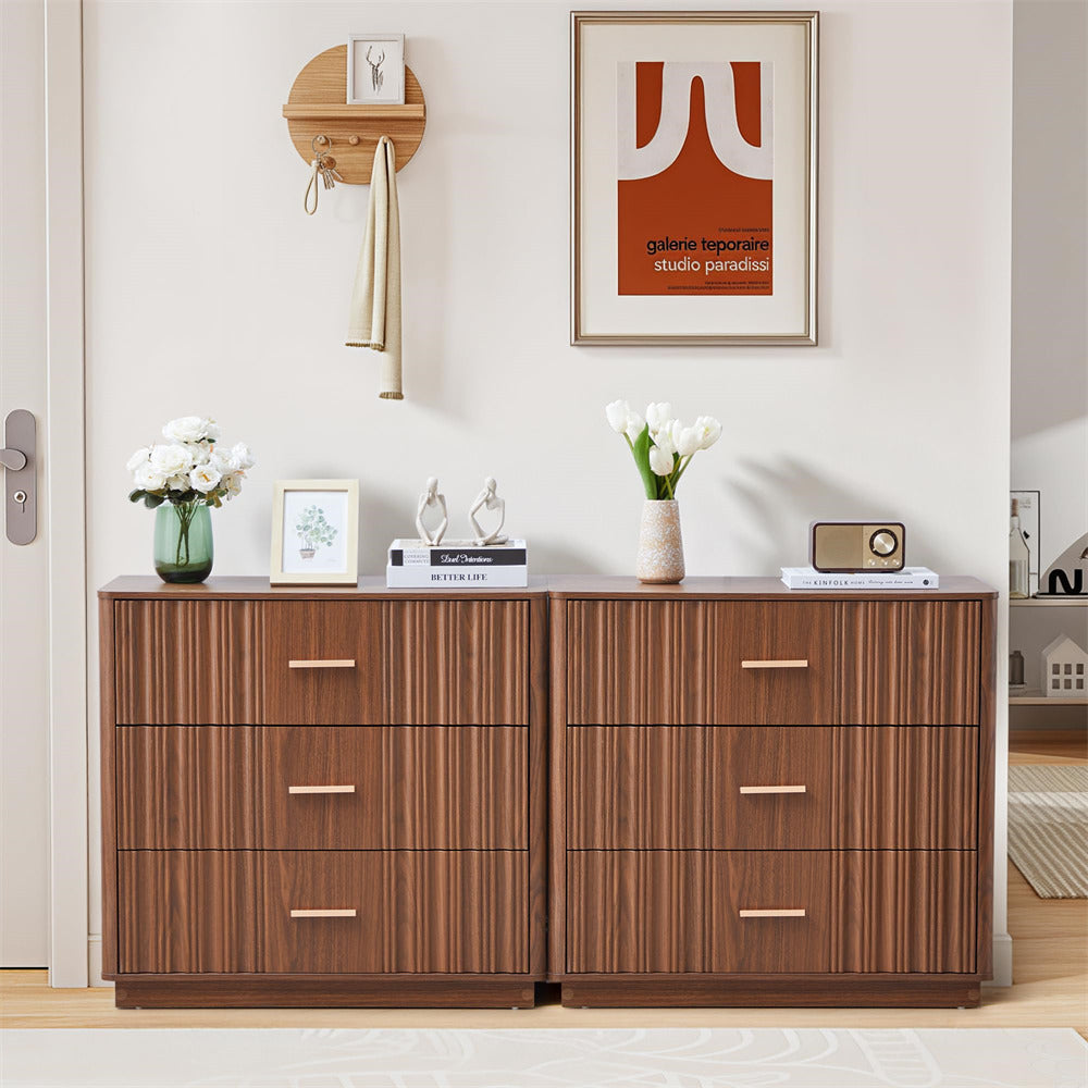 Walnut 31.5" Wide Modern Fluted Dresser Chest of Drawers with Metal Handle