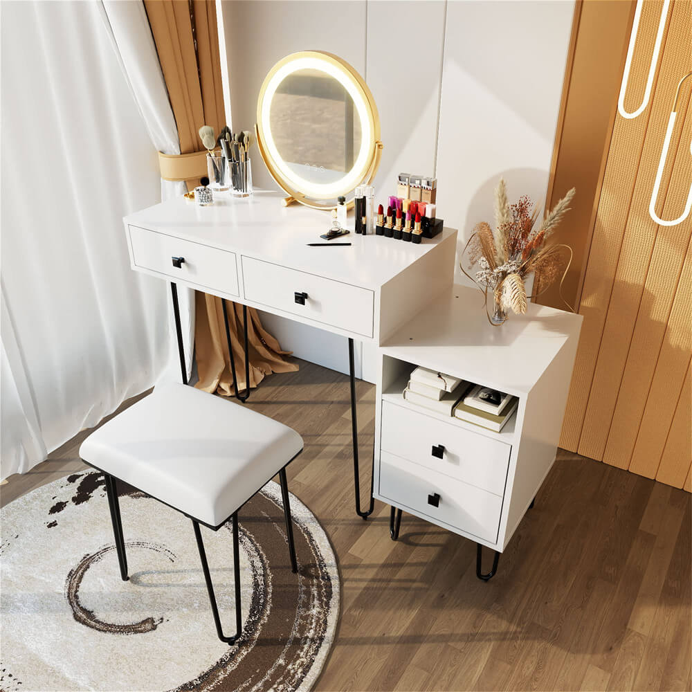 Makeup Vanity Desk with 3-Color Touch Control LED Lights