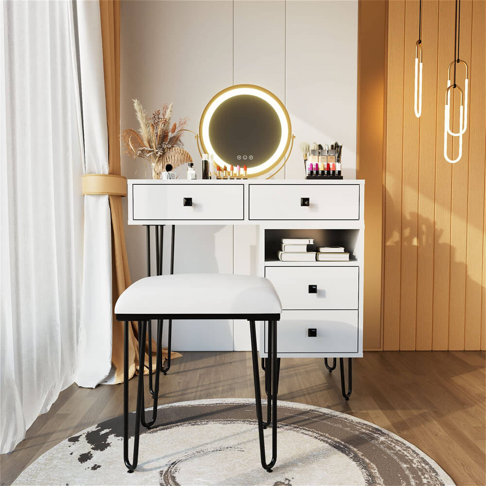 Makeup Vanity Desk with 3-Color Touch Control LED Lights