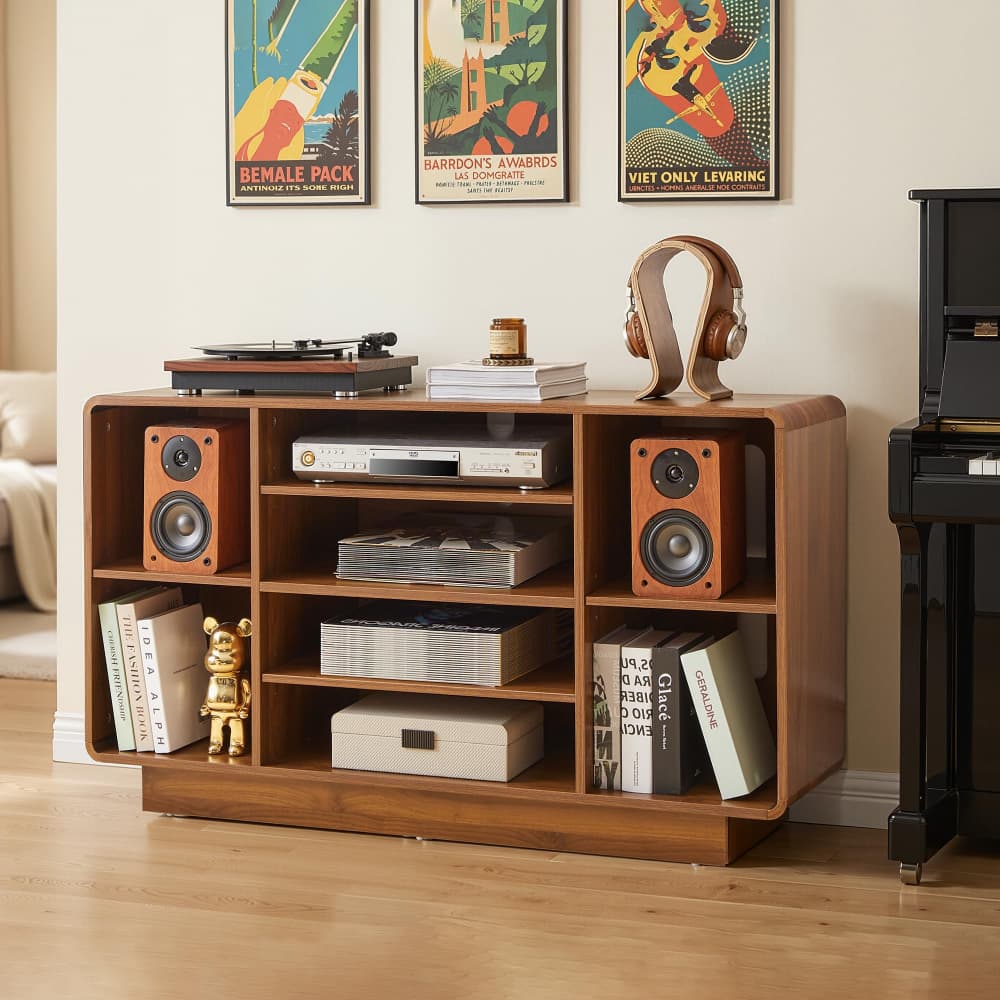 47" Walnut 5-Tier AV Media Cabinet with Adjustable Shelves 