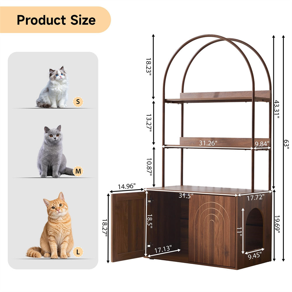 Dimensions of a pet furniture product with cat size chart on the left