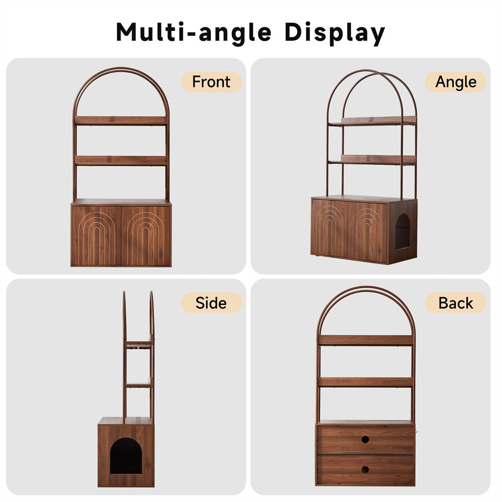Wooden pet playpen with arch design shown from multiple angles on a white background.