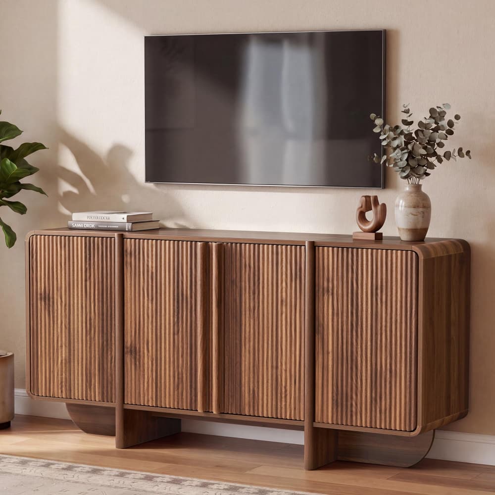 63'' Mid-Century Wood Fluted Sideboard Buffet Cabinet with Storage