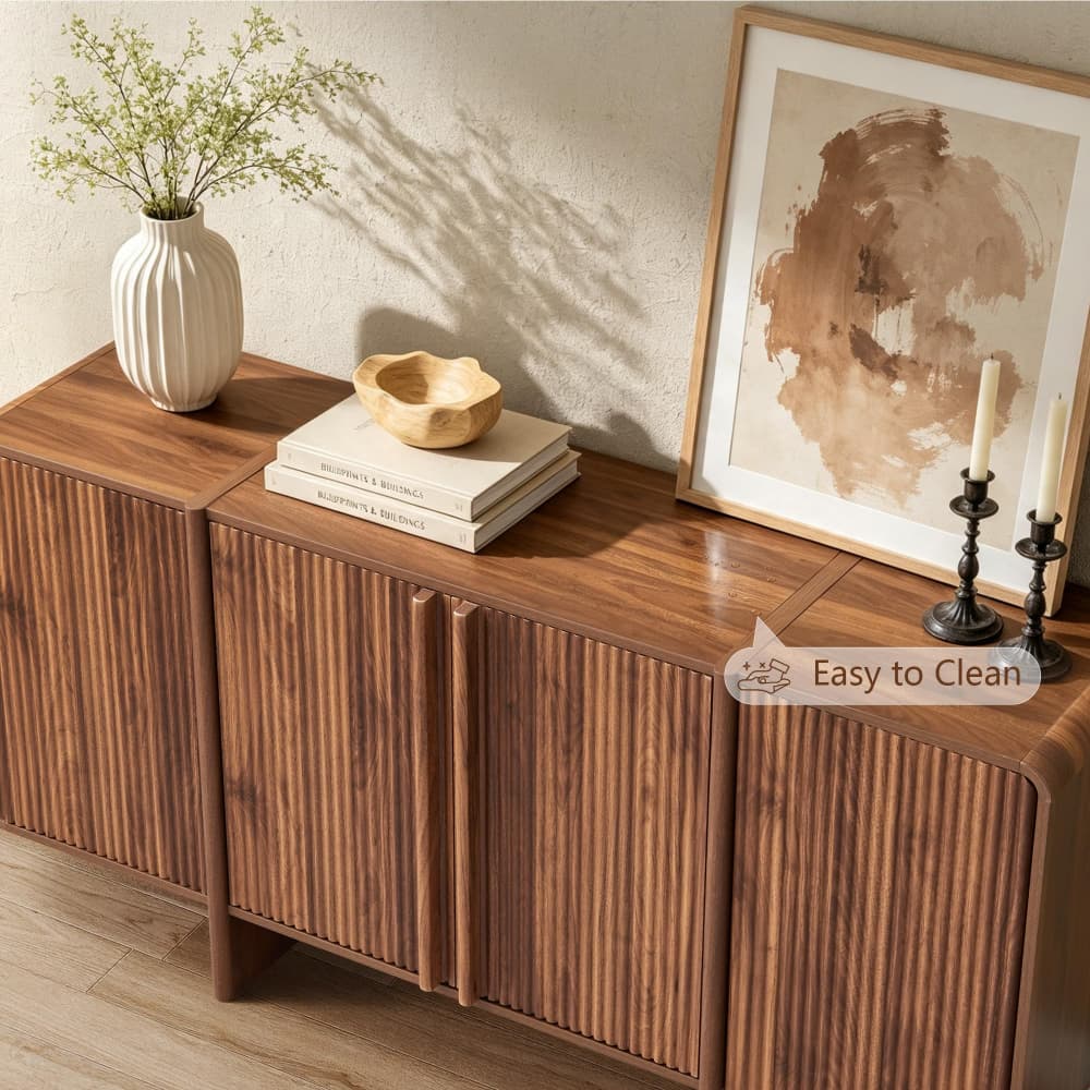 63'' Mid-Century Wood Fluted Sideboard Buffet Cabinet with Storage