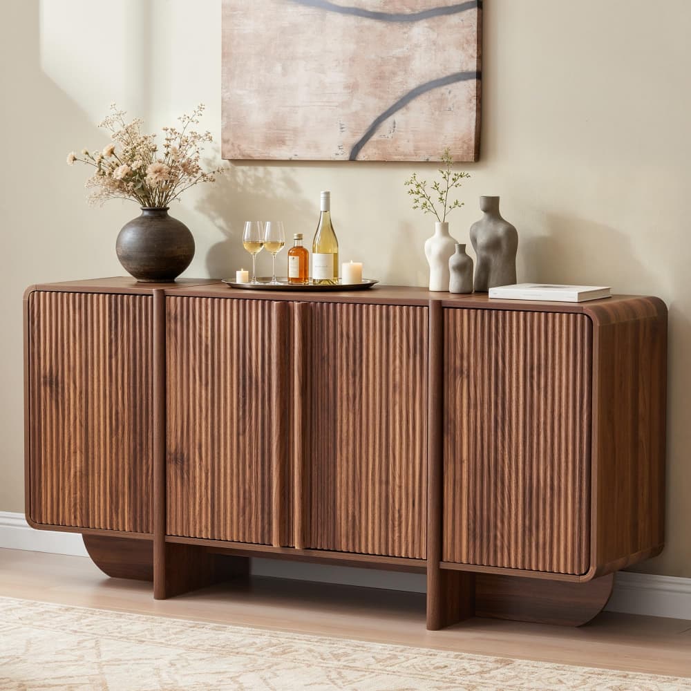 63'' Mid-Century Wood Fluted Sideboard Buffet Cabinet with Storage