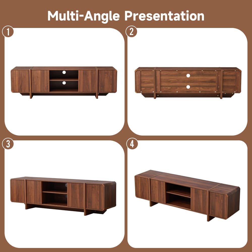 70'' Modern Fluted Wood TV Stand Entertainment Center with Open Shelves & Cable Holes