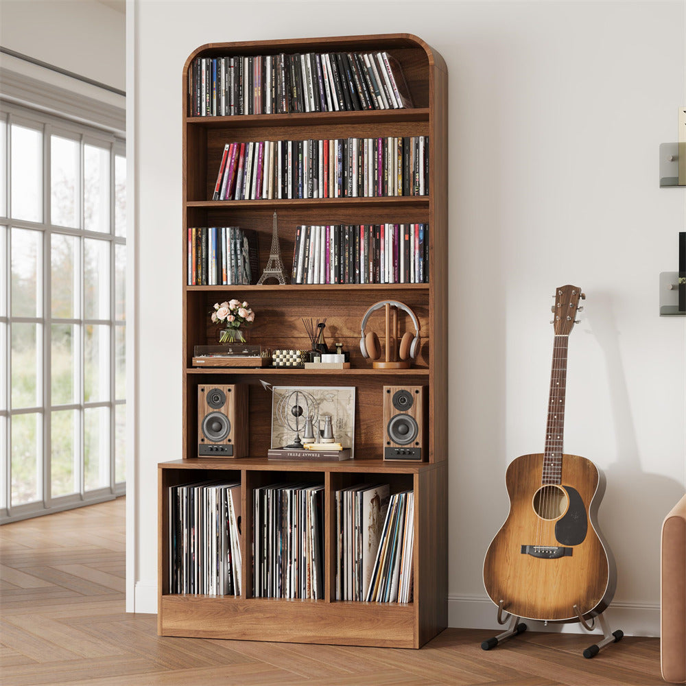 71'' Freestanding Arched 6 Tier Media Storage Cabinet with Adjustable Shelves