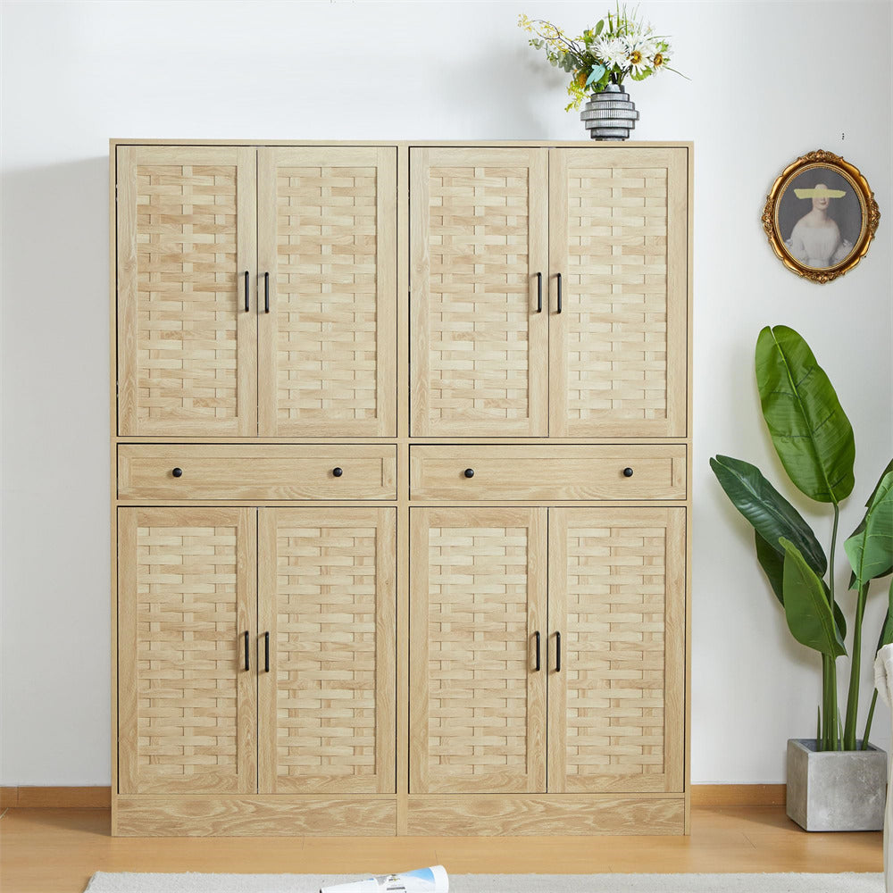 72" Kitchen Pantry Storage Cabinet Natural with 4 Woven Doors and Adjustable Shelves