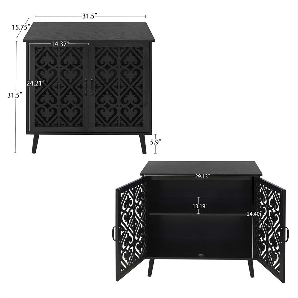 Accent Kitchen Sideboard Storage Cabinet Console Table Black with Cutout Carved Doors