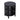 Black round side table with perforated design on a white background