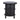 Black round side table with woven design on a white background