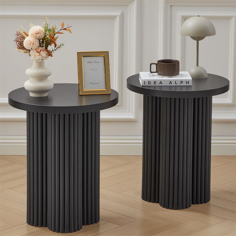 Black 17.7'' Mid Century Modern Side Table Round Fluted End Table Set of 2