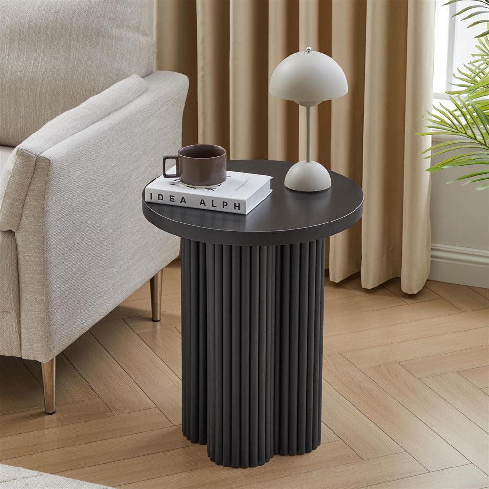Black 17.7'' Mid Century Modern Side Table Round Fluted End Table