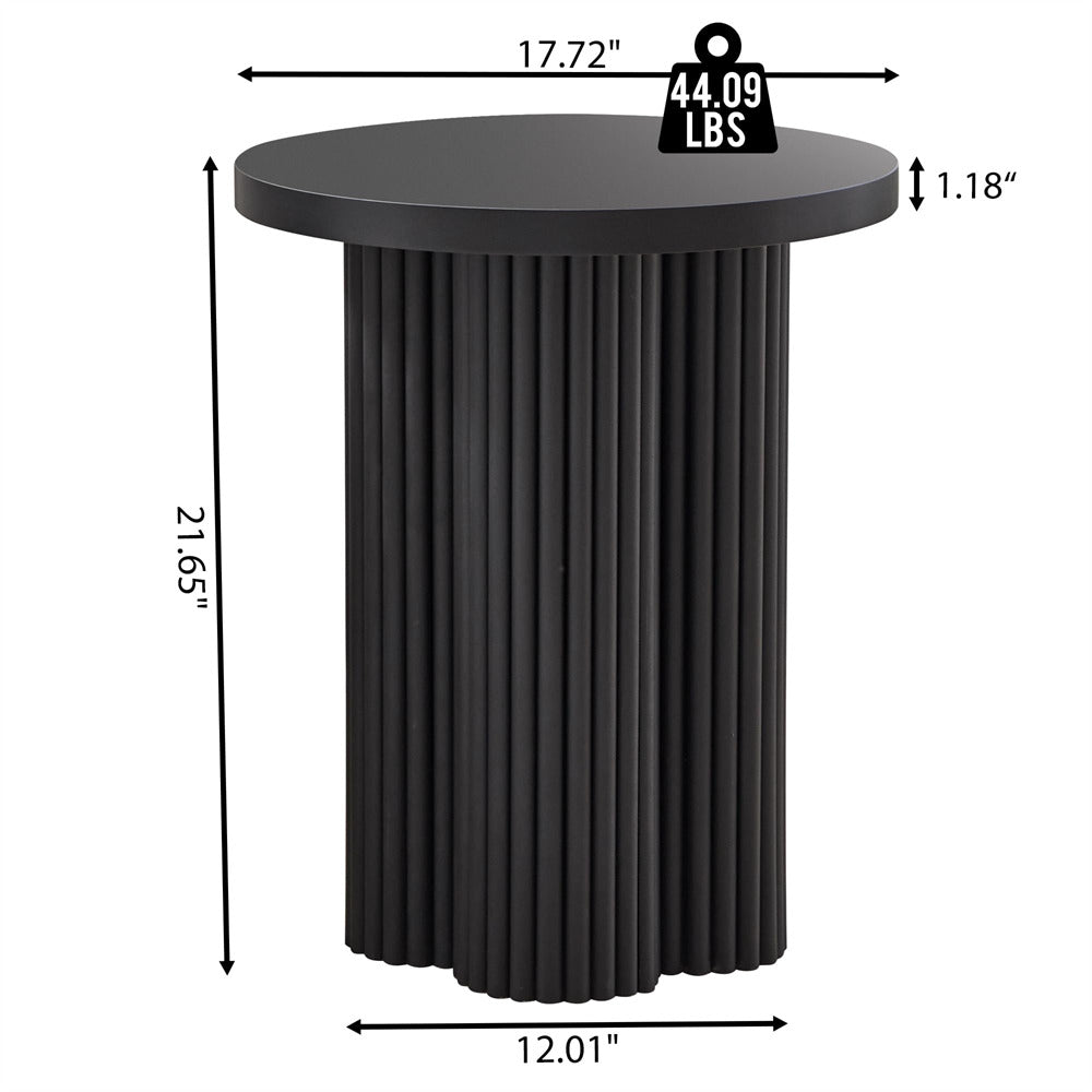 Black 17.7'' Mid Century Modern Side Table Round Fluted End Table