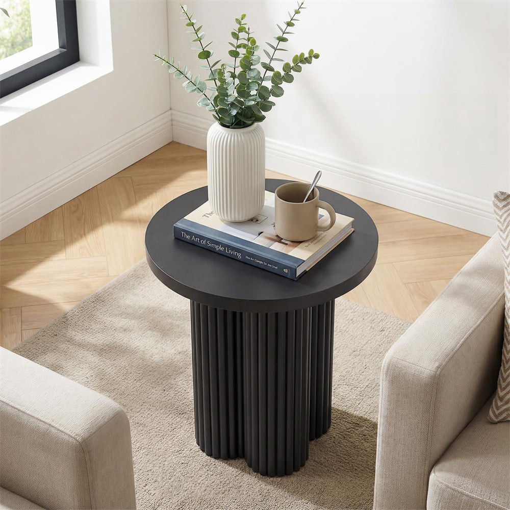 Black 17.7'' Mid Century Modern Side Table Round Fluted End Table