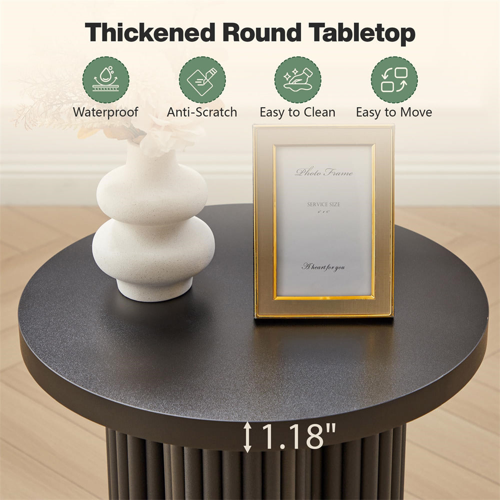 Black 17.7'' Mid Century Modern Side Table Round Fluted End Table